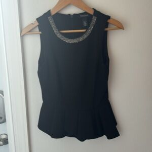 • WHBM • Black Peplum Beaded High Neck Tank Top